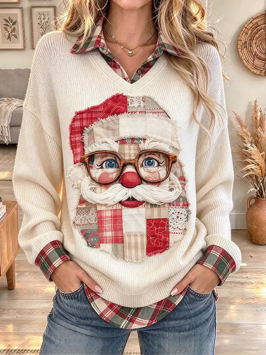 Women's Patchwork Santa Print Sweatshirt