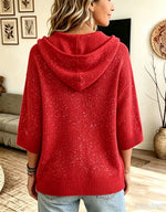 Women's Glitter Ribbed Full-Zip Hooded Cardigan