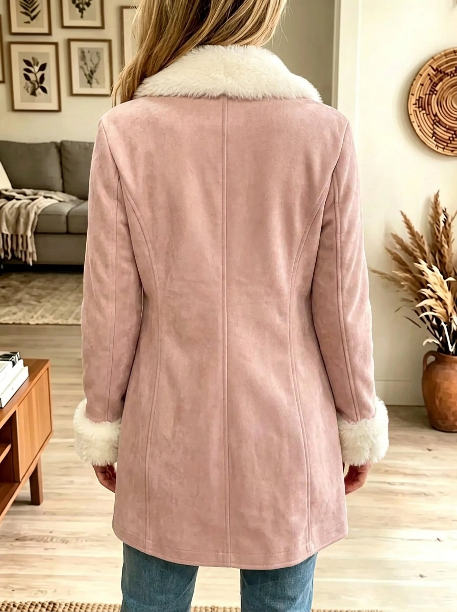 Women's Faux Fur Trim Suede Winter Coat
