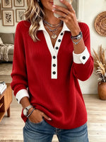 Women's Color Block Collared Ribbed Knit Top
