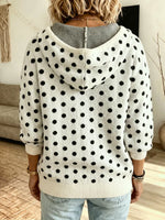 Vintage Polka Dot Hooded Knitted Zip Art Casual Stylish Long Sleeve Sweater Coat