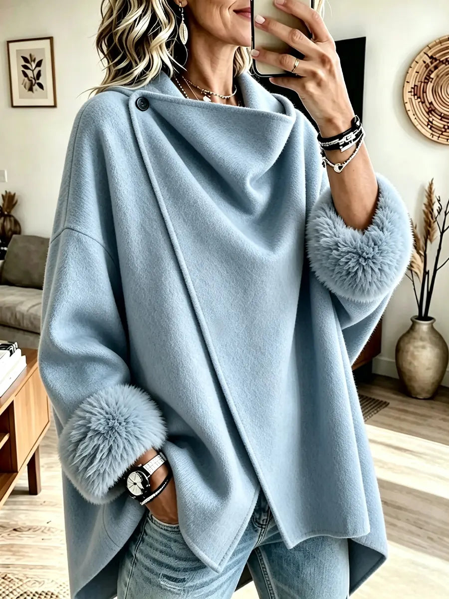 Women's Vintage Cuff Fox Fur Double-Faced Wool Loose Coat