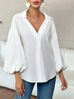 Retro Elegant Balloon Sleeves Art Casual Stylish Lapel Cotton Shirt