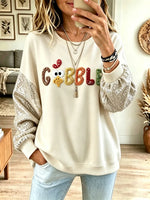 Retro Chicken Pattern Sequins Art Print Casual Long Sleeve Sweatshirt