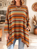 Women's Aztec Geometric Print Asymmetrical Poncho Sweater