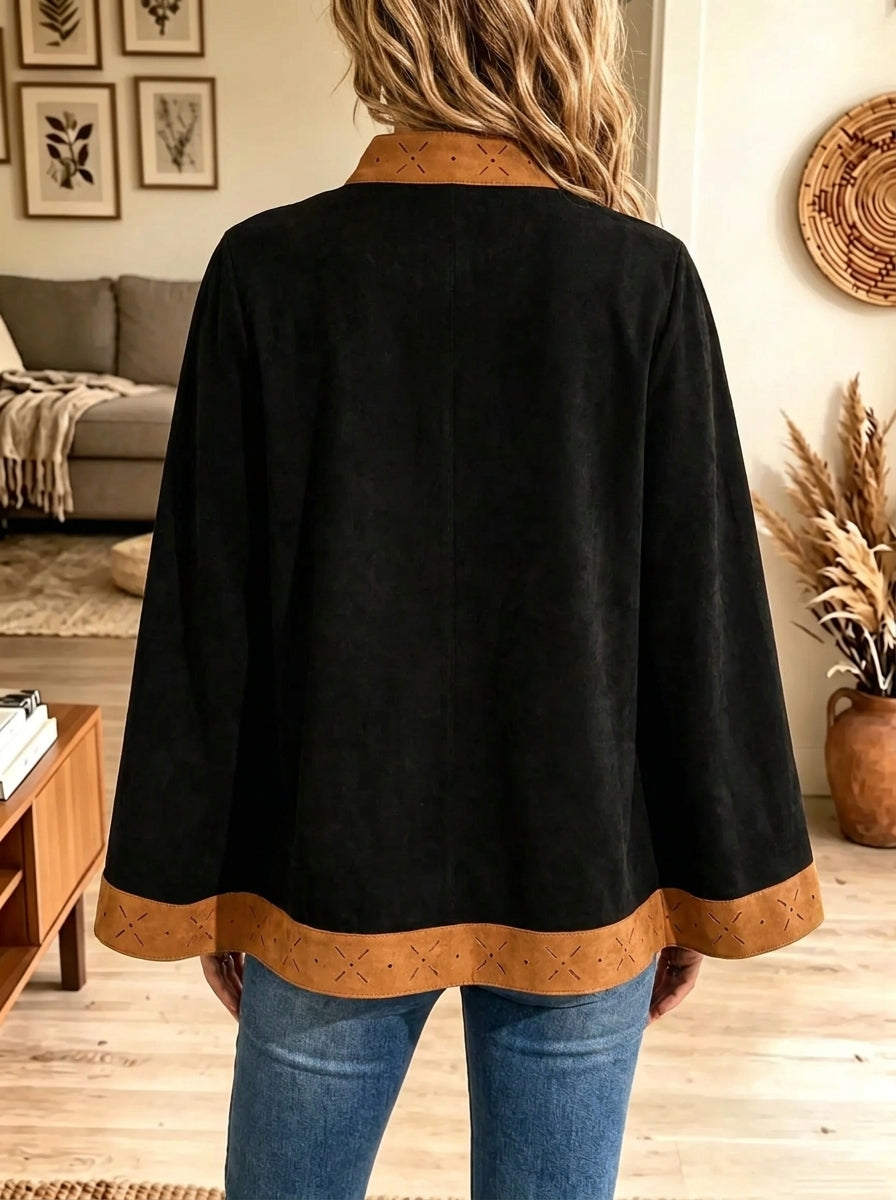 Women's Suede Trim Cutout Embroidered Cape
