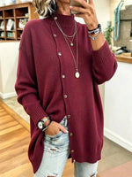 Cozy Turtleneck Knit Art Casual Button Stylish Long Sleeve Sweater Coat