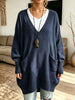 Women Oversized V‑Neck Multi‑Pocket Loose Long Knit Sweater