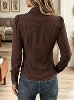 Women's Ruffle Placket Button-Down Long-Sleeve Shirt