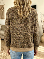 Women Leopard Print Color Block Long‑Sleeve Crew Neck Sweatshirt