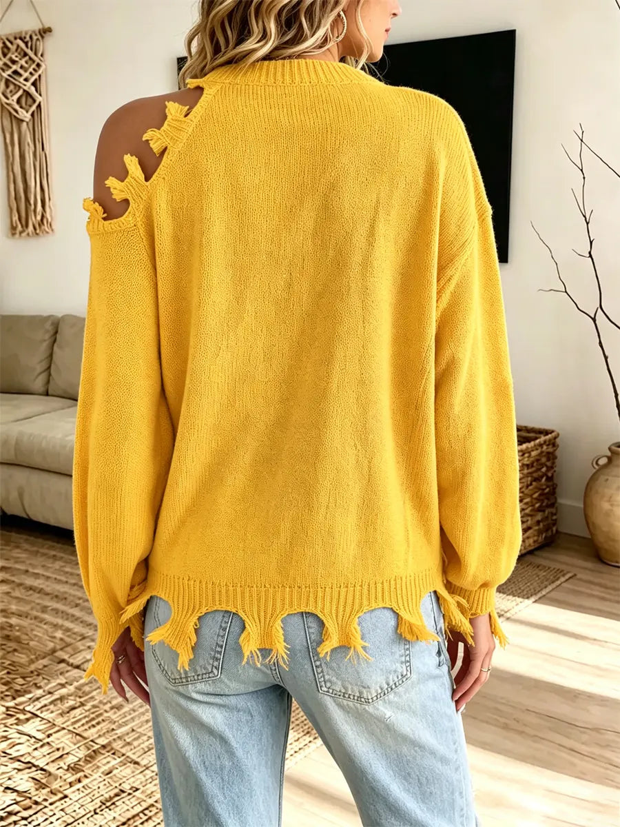 Retro Cozy Knit Cutout Art Casual Stylish Long Sleeve Sweater
