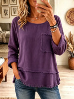 Women's Frayed Trim Textured Scoop Neck Tunic Top