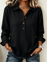 Classic Solid Color Lapel Art Casual Long Sleeve Waffle Shirt