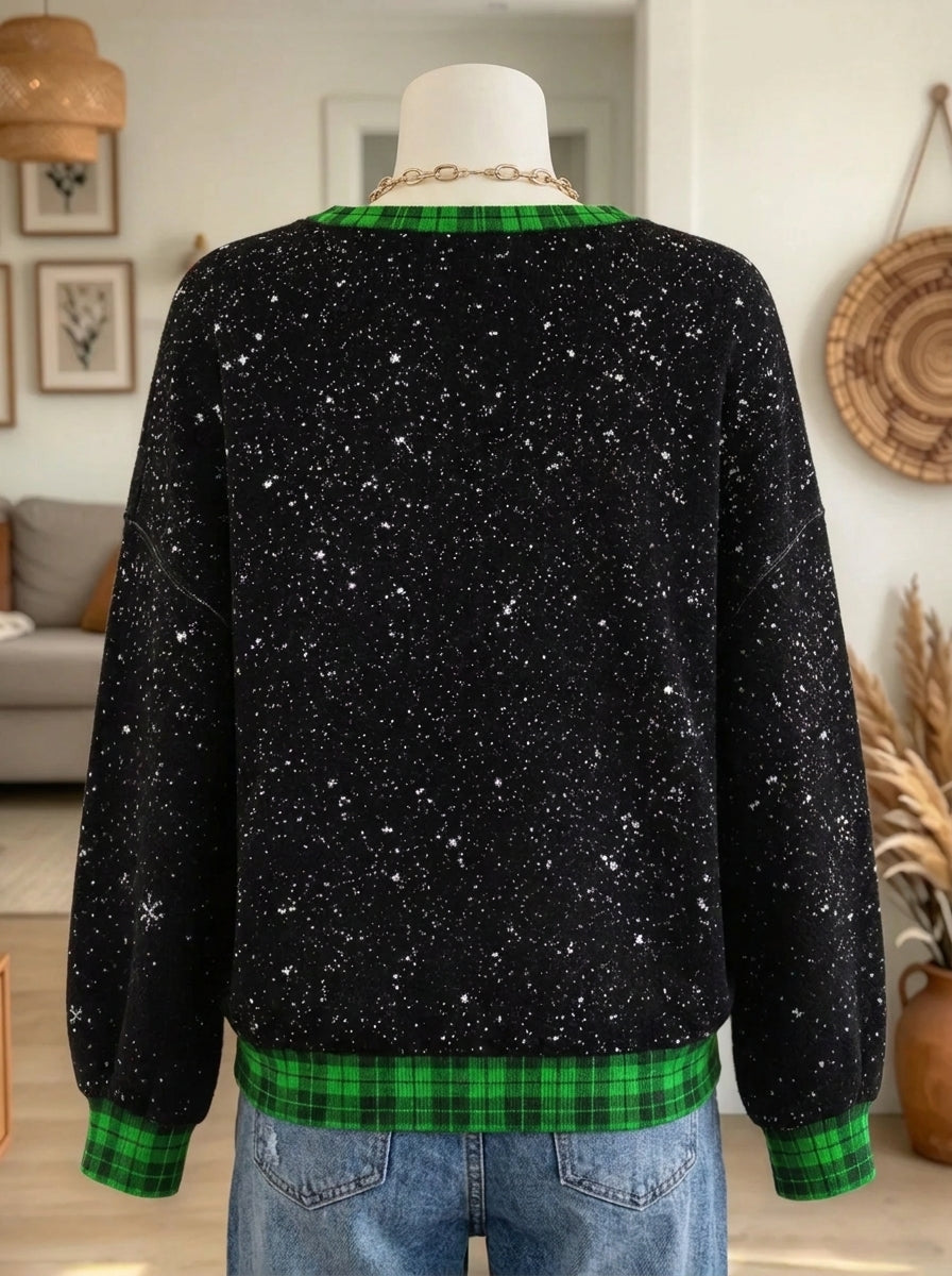 Women's Christmas Tree Plaid Trim Sweatshirt