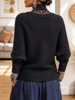 Retro Chic Patchwork Knit Art Turtleneck Casual Stylish Long Sleeve Sweater