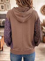 Women's Brown Colorblock Hoodie with Floral Print Pocket and Sleeves