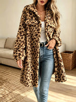 Retro Chic Leopard Pattern Art Casual Stylish Lapel Long Sleeve Coat