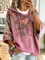 Vintage Floral Pattern Art Casual Stylish 3/4 Sleeve Sweatshirt