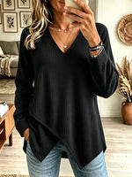 Women's Asymmetrical Hem Waffle Knit V-Neck Top