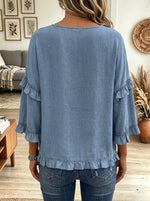 Women's Drawstring Ruched Ruffle Blouse