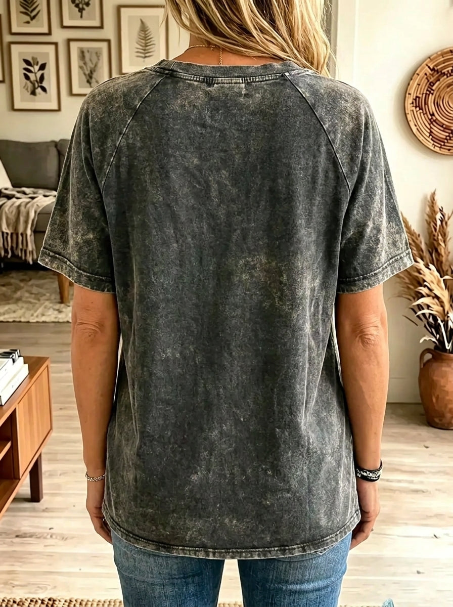 Women's Ghost Walking Dog Graphic Mineral Wash T-Shirt