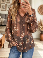 Women's Floral Print Tie-Neck Chiffon Blouse