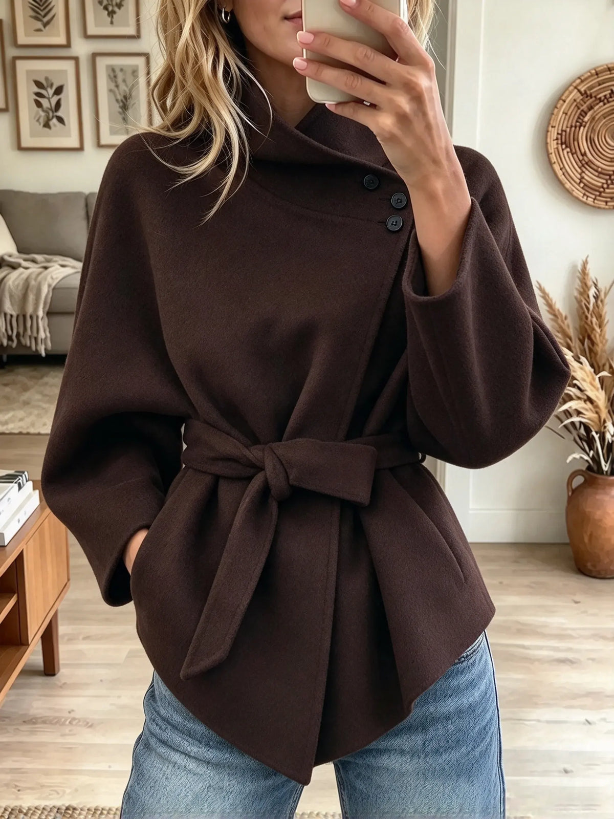 Women's Asymmetric Wrap Woolen Coat
