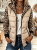 Women's Beige Puffer Winter Jacket Coat with Leopard Print Hood and Sleeves