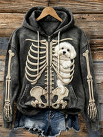 Women's Skeleton Ribcage Puppy Full-Zip Hoodie