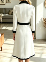Retro Elegant Lapel Color Block Art Casual Stylish Long Sleeve Midi Dress
