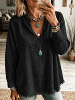 Retro Solid Color Art V Collar Casual Long Sleeve Cotton Linen Shirt
