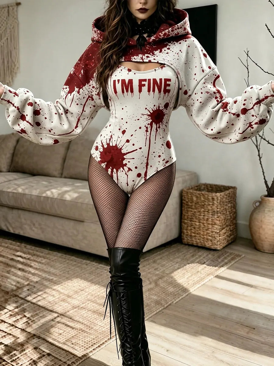 Women's Halloween Hoodie Cape Jumpsuit Two-piece Set