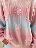 Vintage Gradient Floral Knit Art Casual Stylish Long Sleeve Sweater