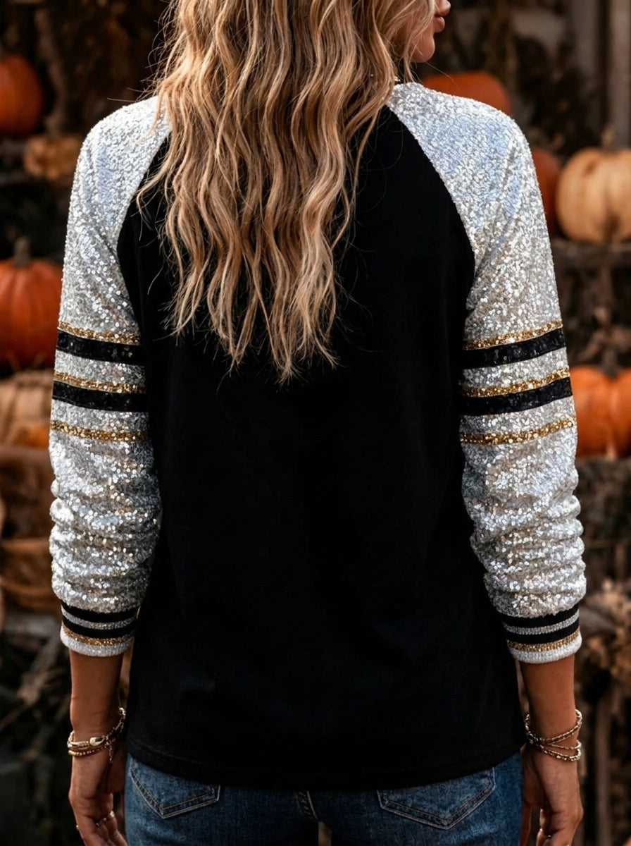Women's Sequin Sleeve Rhinestone Pumpkin Graphic Sweatshirt