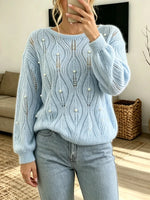 Elegant Hollow Pearl Knit Art Casual Stylish Long Sleeve Sweater