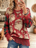 Women's Santa Claus Print Lace Sweatshirt
