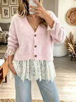 Women's Lace Trim Tie-Sleeve Buttoned Cardigan