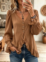 Women's Ruffled Hem Button-Front Gauze Blouse