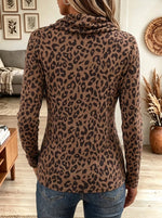 Women's Leopard Print Cowl Neck Button Top