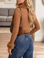 Vintage Elegant Knitted Patchwork Faux Fur Shirt