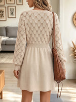 Women's Leaf Openwork Knit A-Line Sweater Dress