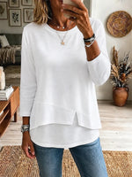 Solid Color Asymmetrical Hem Art Casual Stylish 3/4 Sleeve Cotton Shirt