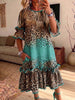 Women Ombre Leopard Print Ruffle Midi Dress Loose Flared Sleeve Dress With Pockets