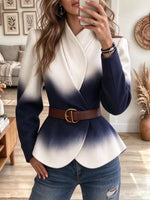 Retro Chic Gradient Color Stand Collar Art Casual Stylish Long Sleeve Coat