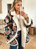 Women Floral Quilted Sherpa Trim Jacket, Lapel Button‑Up Fleece Lined Oversized Winter Coat