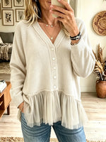 Women's Tulle Ruffle Hem Button-Down Cardigan
