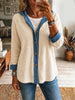 Retro Waffle Hooded Art Casual Stylish Denim Patchwork Long Sleeve Coat