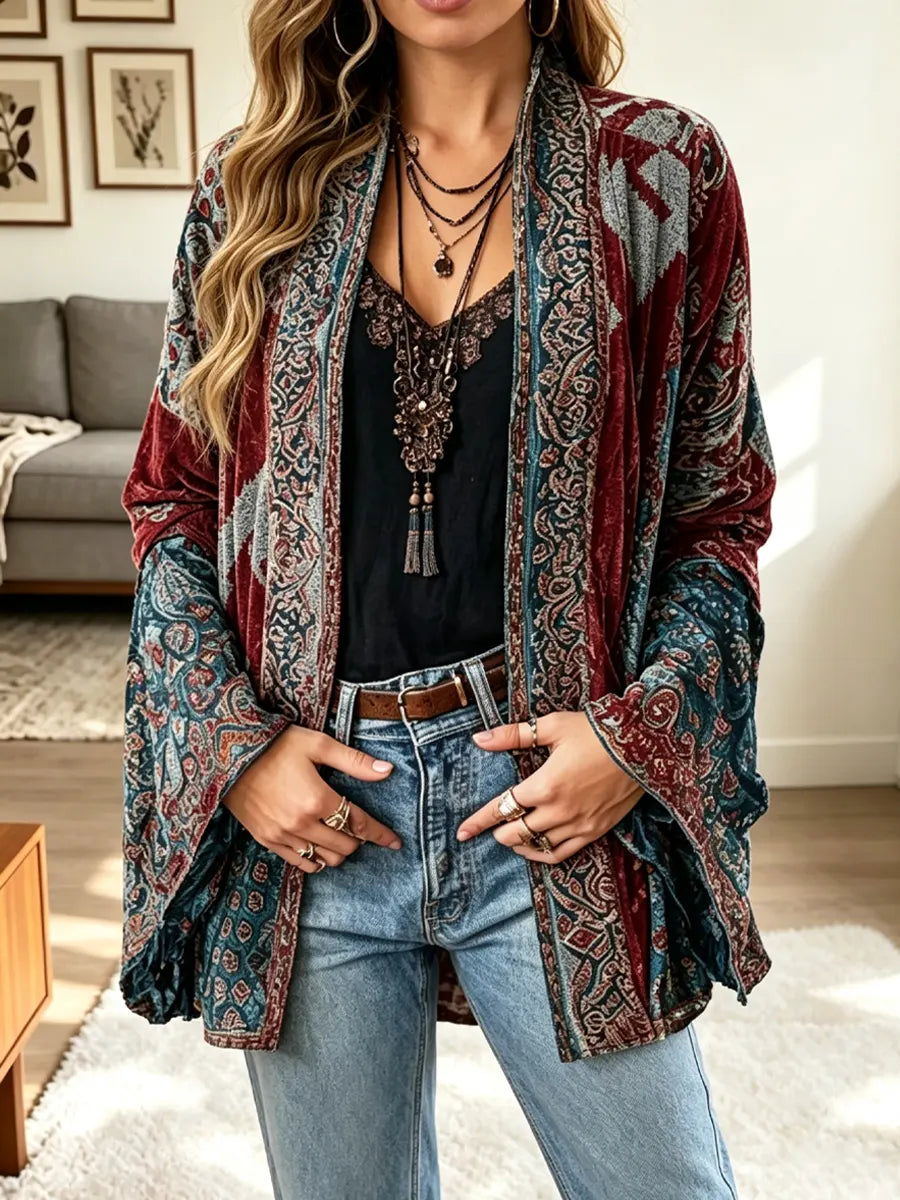 Retro Ethnic Floral Pattern Art Casual Stylish Long Sleeve Cardigan Coat