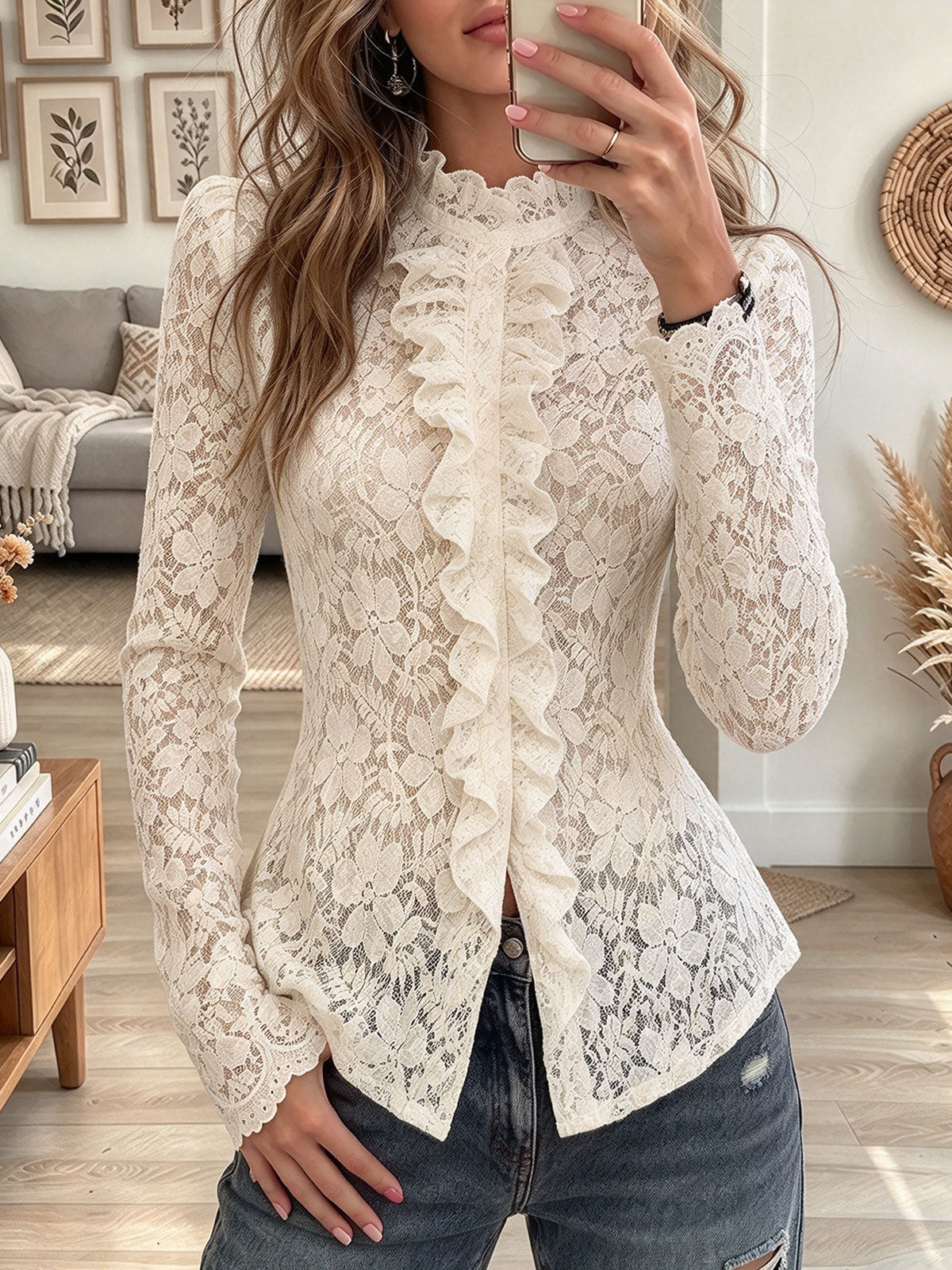 Women's Olive Green Ribbed Knit Full Zip Cardigan with Ornate Metallic Buttons
