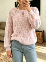 Elegant Hollow Pearl Knit Art Casual Stylish Long Sleeve Sweater